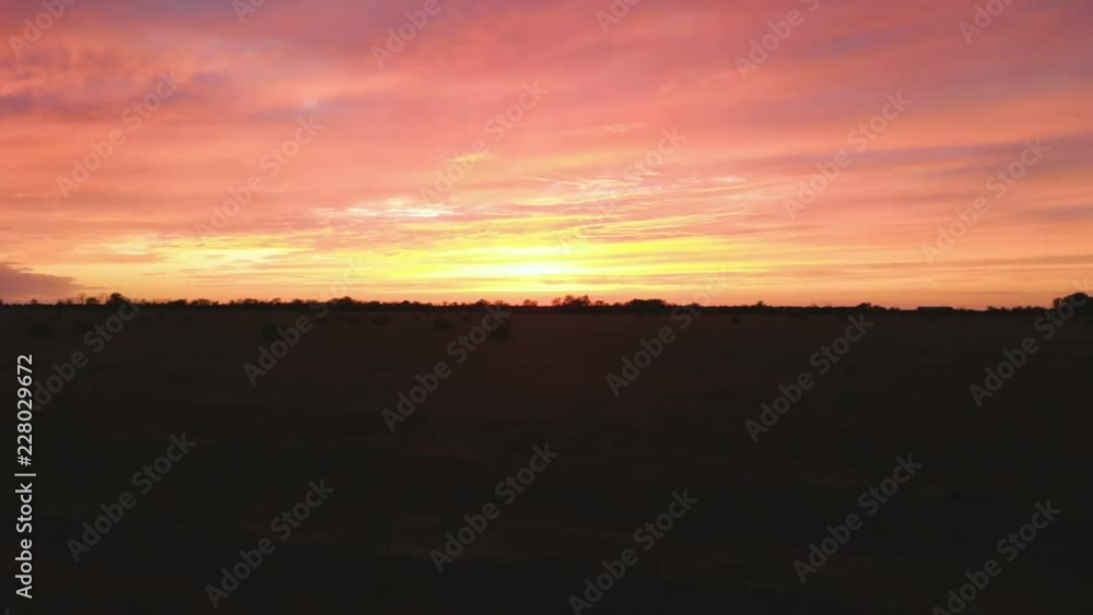 Golden multicolor sunset over a farm field with hay bales. Flying drone over a mowed wheat field at dusk. Low key 4k Golden multicolor sunset over a farm field with hay bales. Flying drone over a mowed wheat field at dusk. Low key 4k