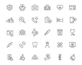 medical ambulance health insurance line black icons set