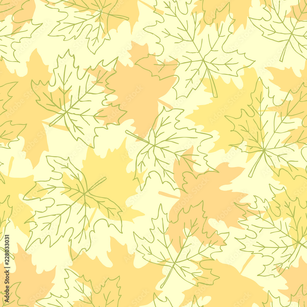 Beautiful seamless doodle pattern with yellow maple leaves sketch. design background greeting cards and invitations to the wedding, birthday, mother s day and other seasonal autumn holidays.