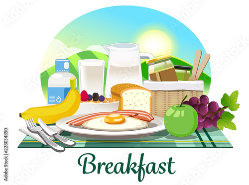 breakfast set for healthy lifestyle concept. Meal that are beneficial to people that should eaten in morning.