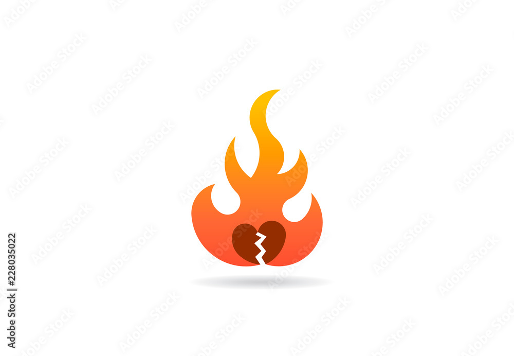 Fire flame with broken heart. Vector Logo Symbol Fire flame with broken heart. Vector Logo Symbol