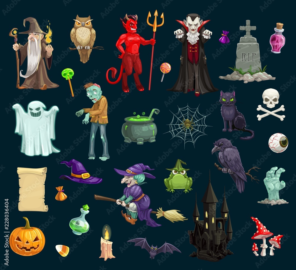 Fototapeta premium Halloween holiday evil characters, vector
