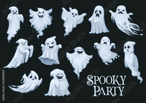 Fotografie, Obraz Halloween vector scary ghosts, spooky party
