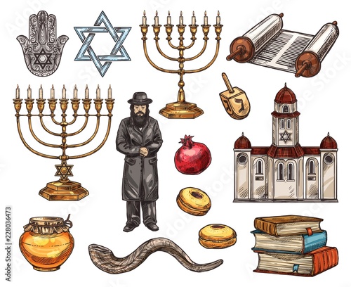 Wallpaper Mural Judaism religion symbols, isolated vector sketch