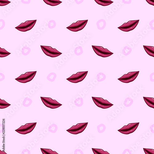 Seamless pattern purple lips on purple background