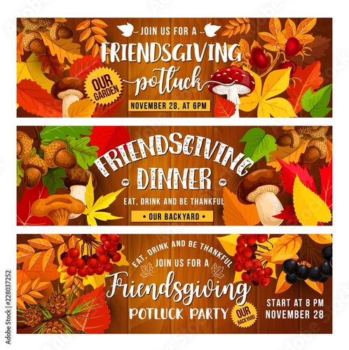 Friendsgiving holiday banners with food