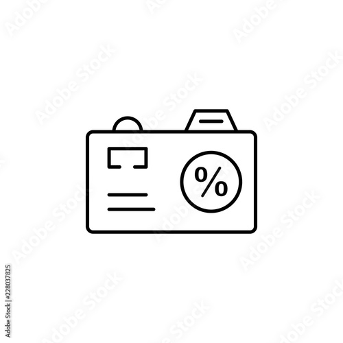 camera discount icon. Element of cyber monday icon for mobile concept and web apps. Thin line camera discount icon can be used for web and mobile