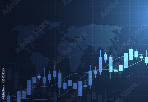 Business candle stick graph chart of stock market investment trading on dark background design. Bullish point, Trend of graph. Vector illustration