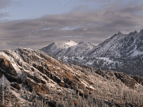 Snow covered mountains and giant landscape
