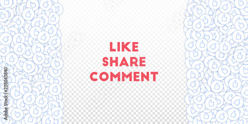 Social media icons. Transparent grid concept. Falling scattered thumbs up. Right left border element