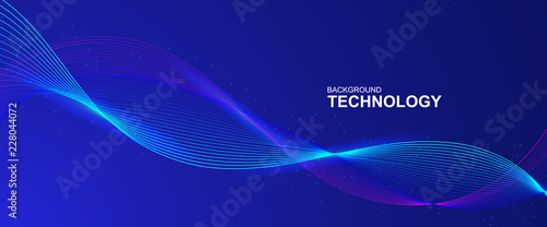 wave line background with smooth shape. Beautiful waving line in blue background color. Horizontal banner template. Abstract futuristic template. Technology wallpaper with vibrant color.