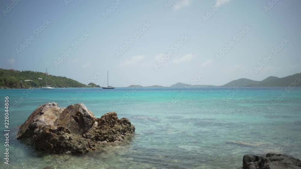 Background Plate of Large reef rocks and small fishing boats for green screen Background Plate of Large reef rocks and small fishing boats for green screen