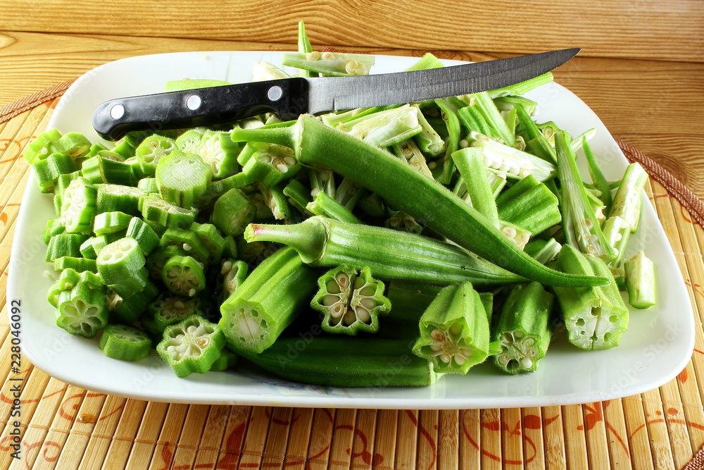 fresh cut Lady Fingers or Okra for cooking fresh cut Lady Fingers or Okra for cooking