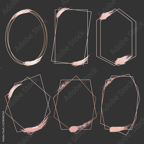 Set of geometric pink gold frame, Decorative element for wedding card, Invitations and logo. Vector illustration.