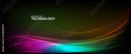 wave line background with smooth shape. Beautiful waving line in blue background color. Horizontal banner template. Abstract futuristic template. Technology wallpaper with vibrant color.