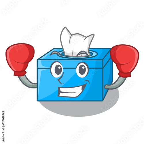 Boxing character tissue box on wood floors