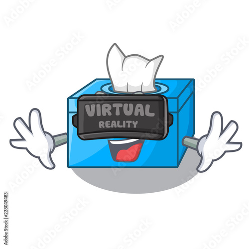 Virtual reality cartoon tissue box on a sideboard