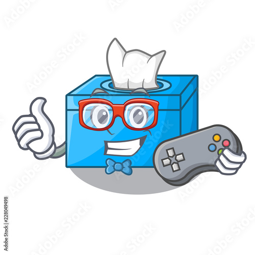 Gamer cartoon tissue box on a sideboard