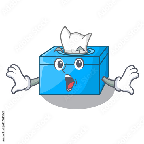 Surprised cartoon tissue box on a sideboard