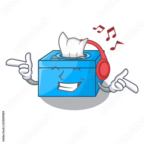 Listening music cartoon tissue box on a sideboard