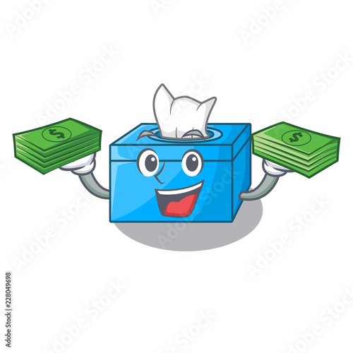 With money cartoon tissue box on a sideboard