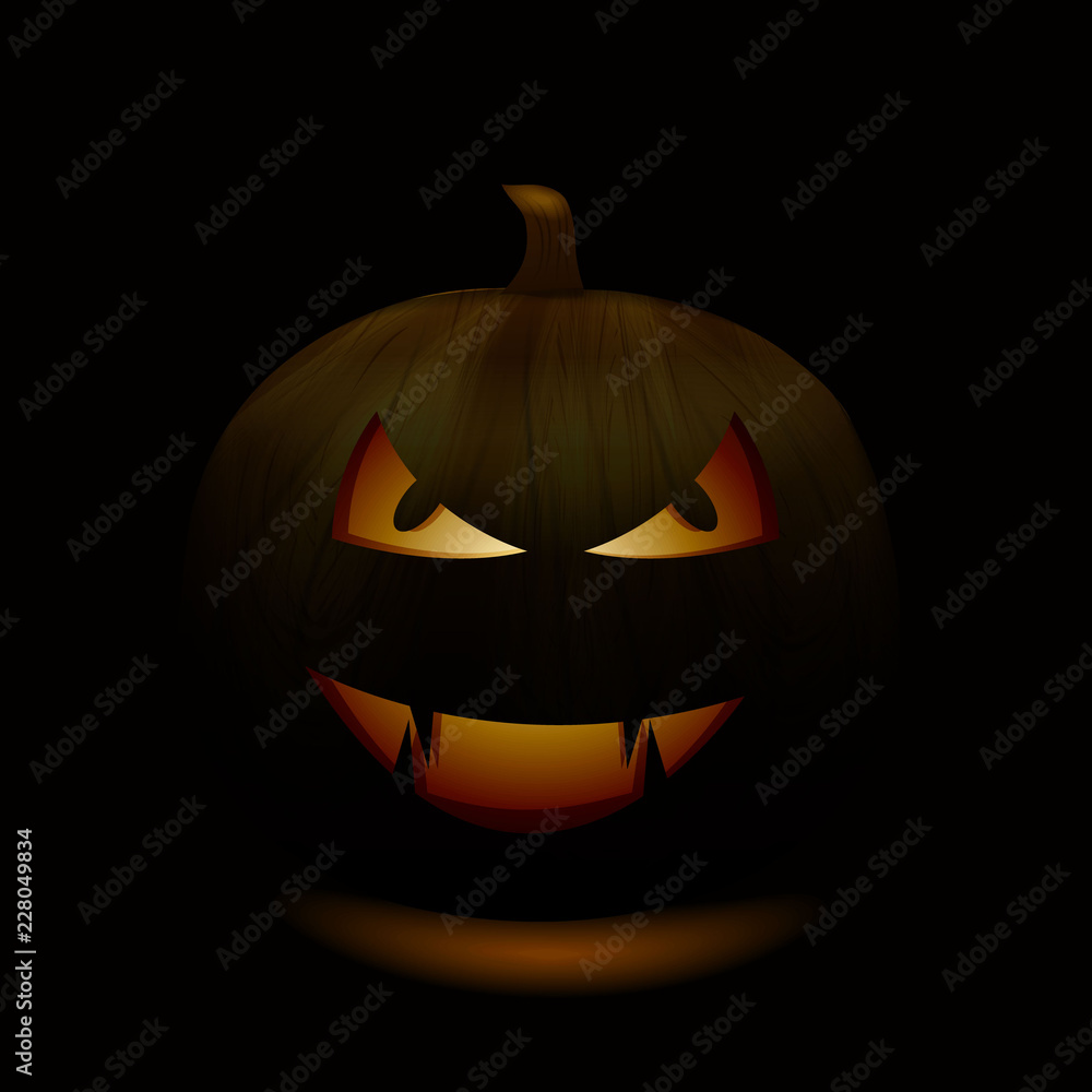Halloween pumpkins smile and scrary eyes for party night. Close up view of scary Halloween pumpkin w