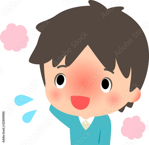 照れて顔を赤くする男性