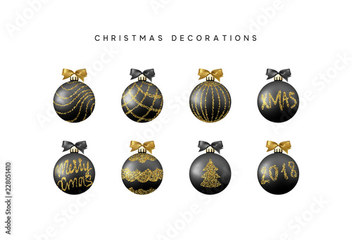 Xmas set balls black color. Christmas bauble decoration elements