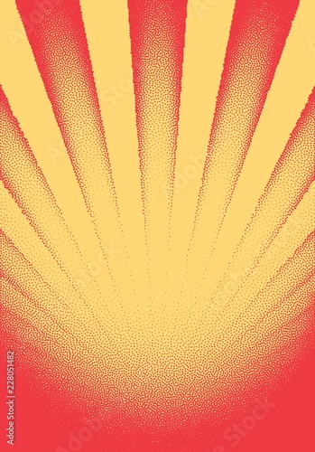 Dotwork sun rays card with stippled dots in vintage or grungy tattoo retro style