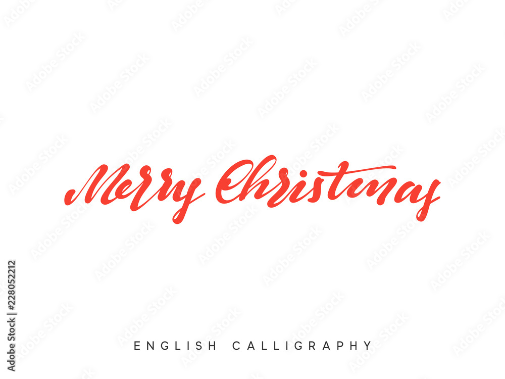 Text Merry Christmas. Xmas hand drawn calligraphy lettering.