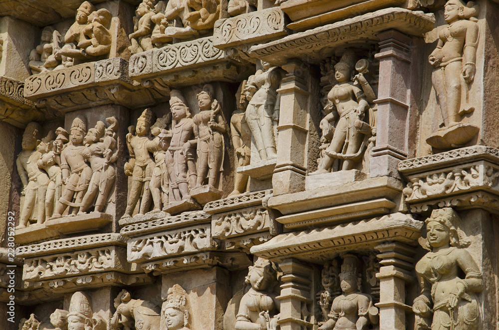 PARSVANATH TEMPLE, Wall sculptures - Closeup, Eastern Group, Khajuraho, Madhya Pradesh, UNESCO World Heritage Site