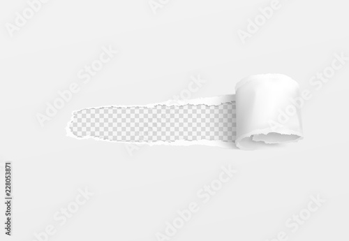 Torn paper realistic, hole in the sheet of paper on white background. Vector illustrations.