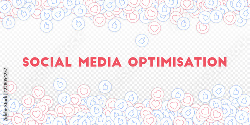 Social media icons. Transparent grid concept. Falling scattered thumbs up hearts. Scattered border e