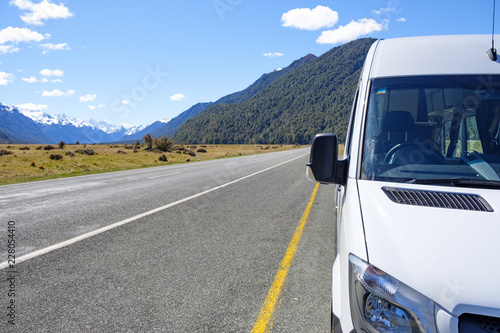 Campervan parked in a laybay on a remote road