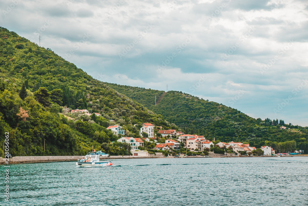 Obraz premium landscape view of montenegro bay. overcast weather