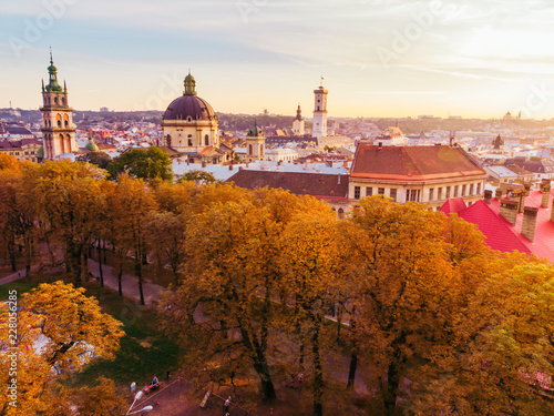 Wallpaper Mural aerial view of sunset above european city Torontodigital.ca