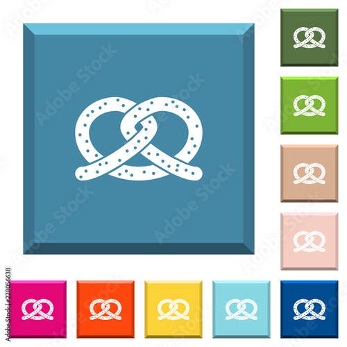 Salted pretzel white icons on edged square buttons