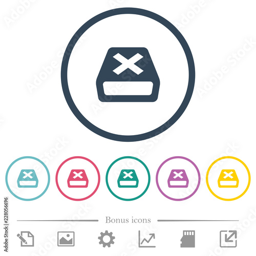 Uninstall flat color icons in round outlines