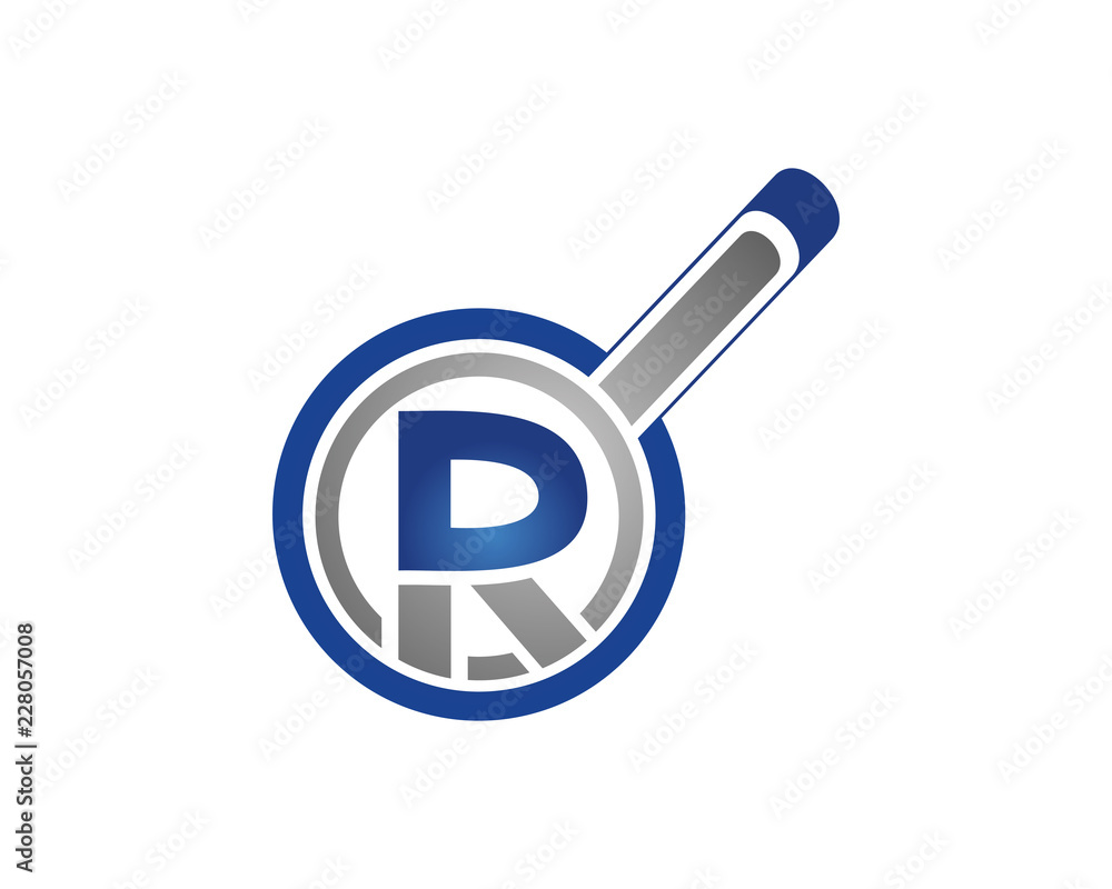 magnifying glass tech R logo icon magnifying glass tech R logo icon