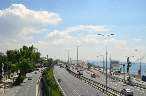 ISTANBUL  TURKEY - MAY 13 2018  Road scenery on a highway in Instanbul  Turkey. Top view.