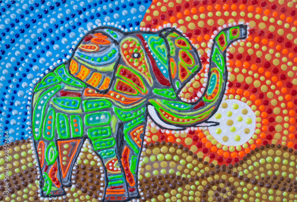 Painting, colorful elephant safari Painting, colorful elephant safari