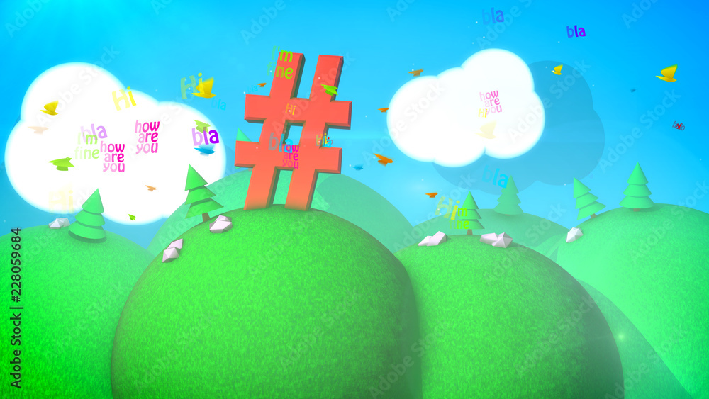 Naklejka premium Funny landscape of flittering birds and mountains