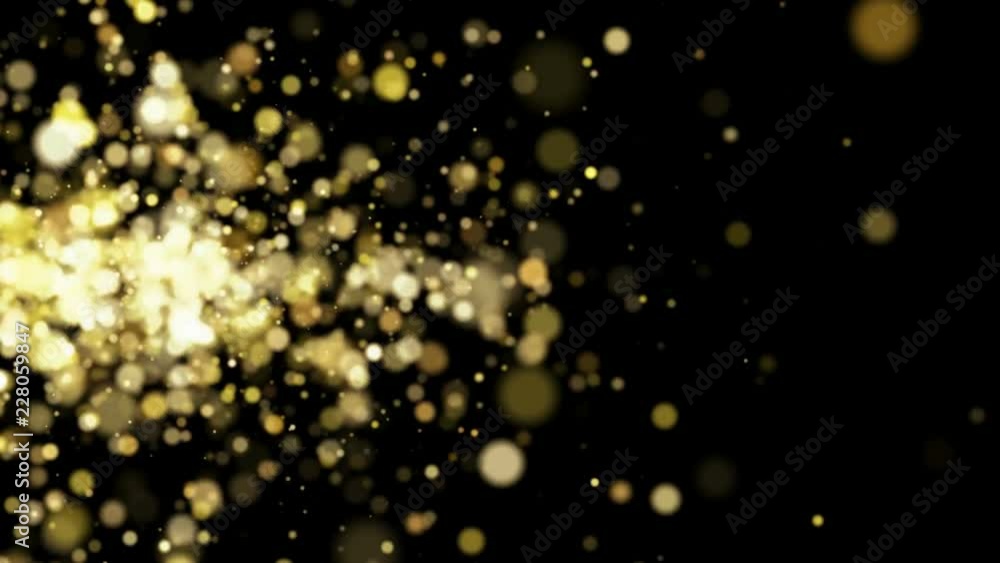 Gold particles sparkles flying on black background. Holidays abstract animation. Gold particles sparkles flying on black background. Holidays abstract animation.