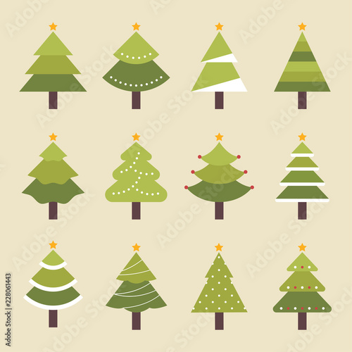 various kind of Christmas tree set. flat design style vector graphic illustration.