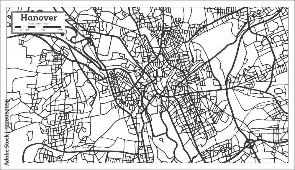 Hannover Germany City Map in Retro Style. Outline Map.