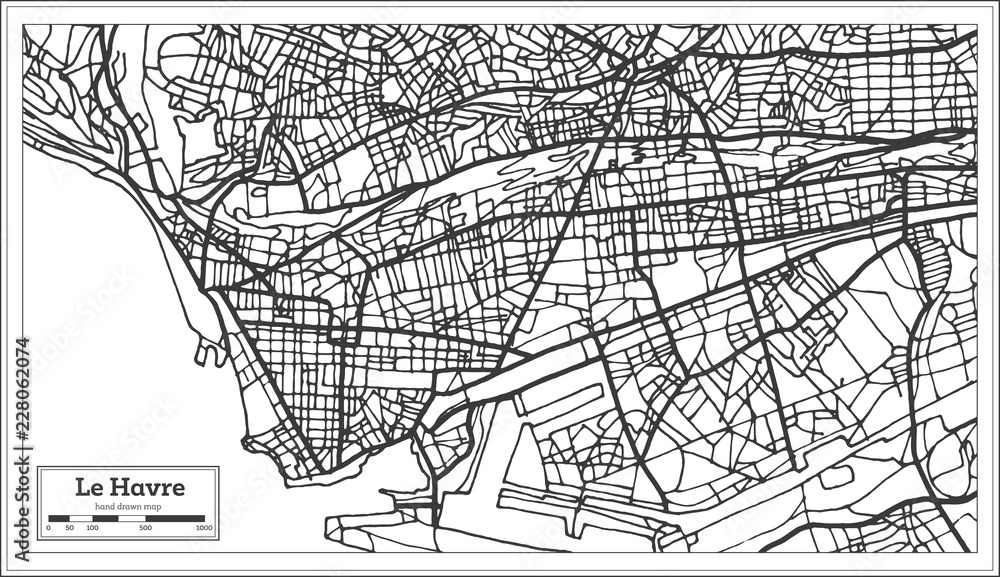 Le Havre France City Map in Retro Style. Outline Map.