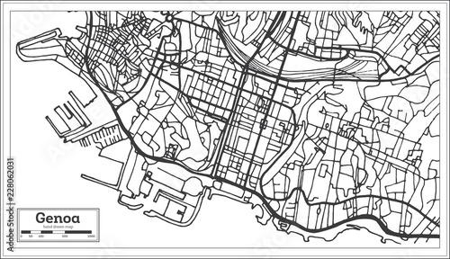 Genoa Italy City Map in Retro Style. Outline Map.