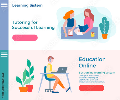 Banners of concept online education, educational courses and tutoring.