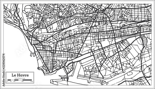 Le Havre France City Map in Retro Style. Outline Map. photo