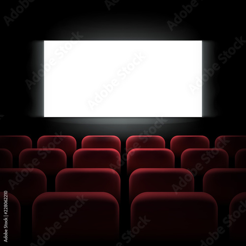 Movie cinema premiere screen with red seats. Graphic concept for your design